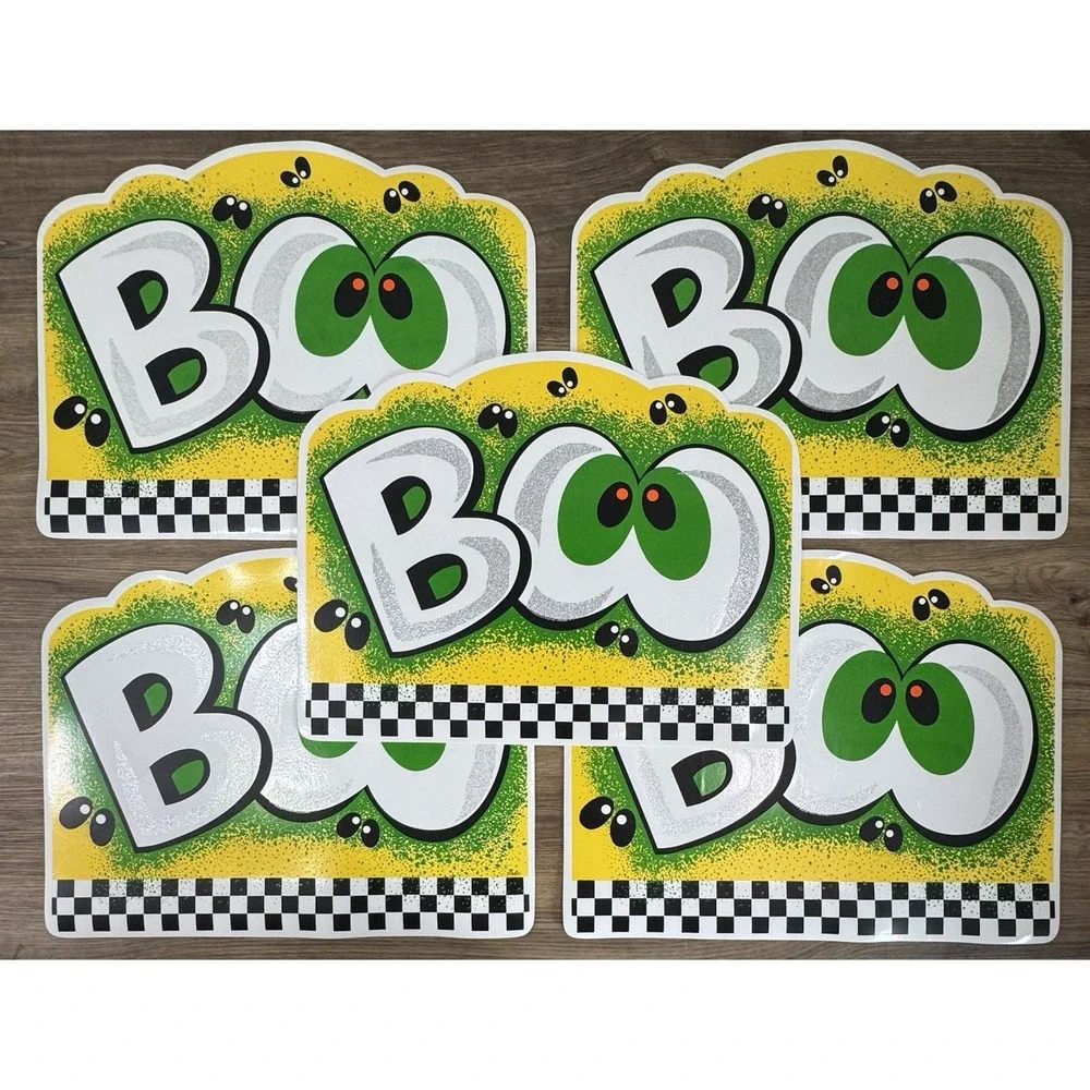 Vintage 2001 B&D BOO Halloween Placemats Set 5 Y2K Checkered Bug Eyes Glitter